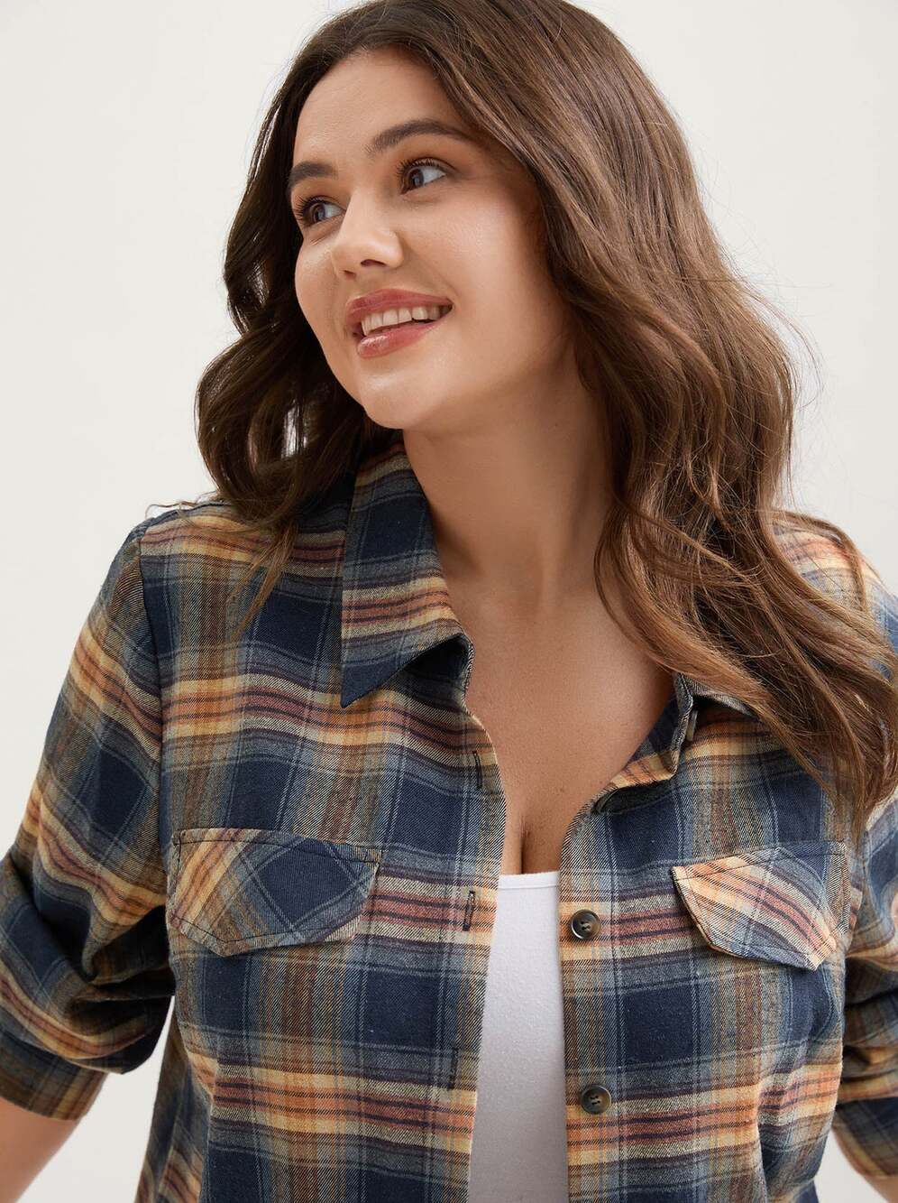 BloomChic Navy Mustard Plaid Button Down Shirt US 12 NWT